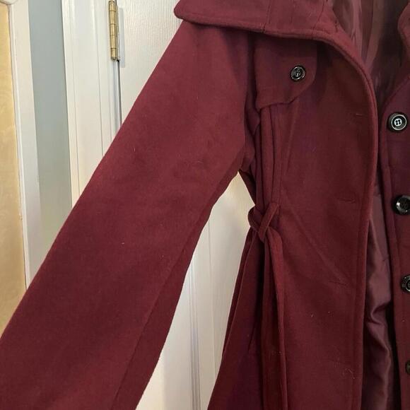 Valerie Stevens Womens Jacket with Tie‎ Belt Burgundy Large Wool Large Buttons - Picture 4 of 14